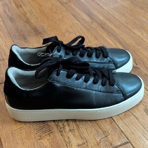 All Saints Shana Black Leather Platform Sneakers with Cream Sole